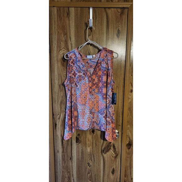 NWT Kim Rogers orange/blue design sleeveless blouse - Picture 1 of 7